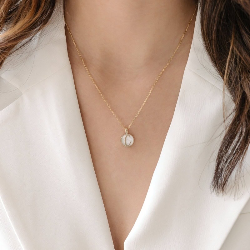 Mother-of-Pearl Circular Initial Necklace