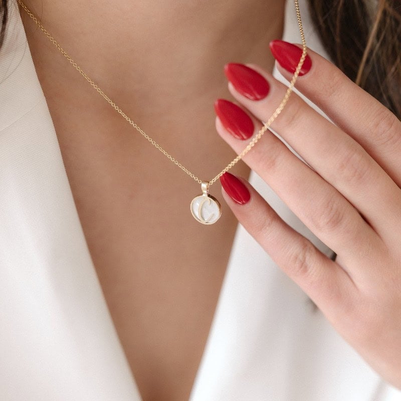 Mother-of-Pearl Circular Initial Necklace - Image 2